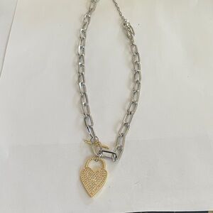 Melania Clara Silver Chain Necklace with Gold Heart Pendant
